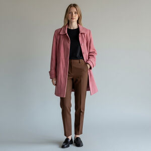 Size L Wool Blend Pink 3/4 length Women’s Button Front Jacket Pockets Merona